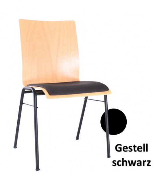 Stapelstuhl in Objekt-Qualität mit Gestell in schwarz, Sitz gepolstert Uni-Stoff dunkelgrau